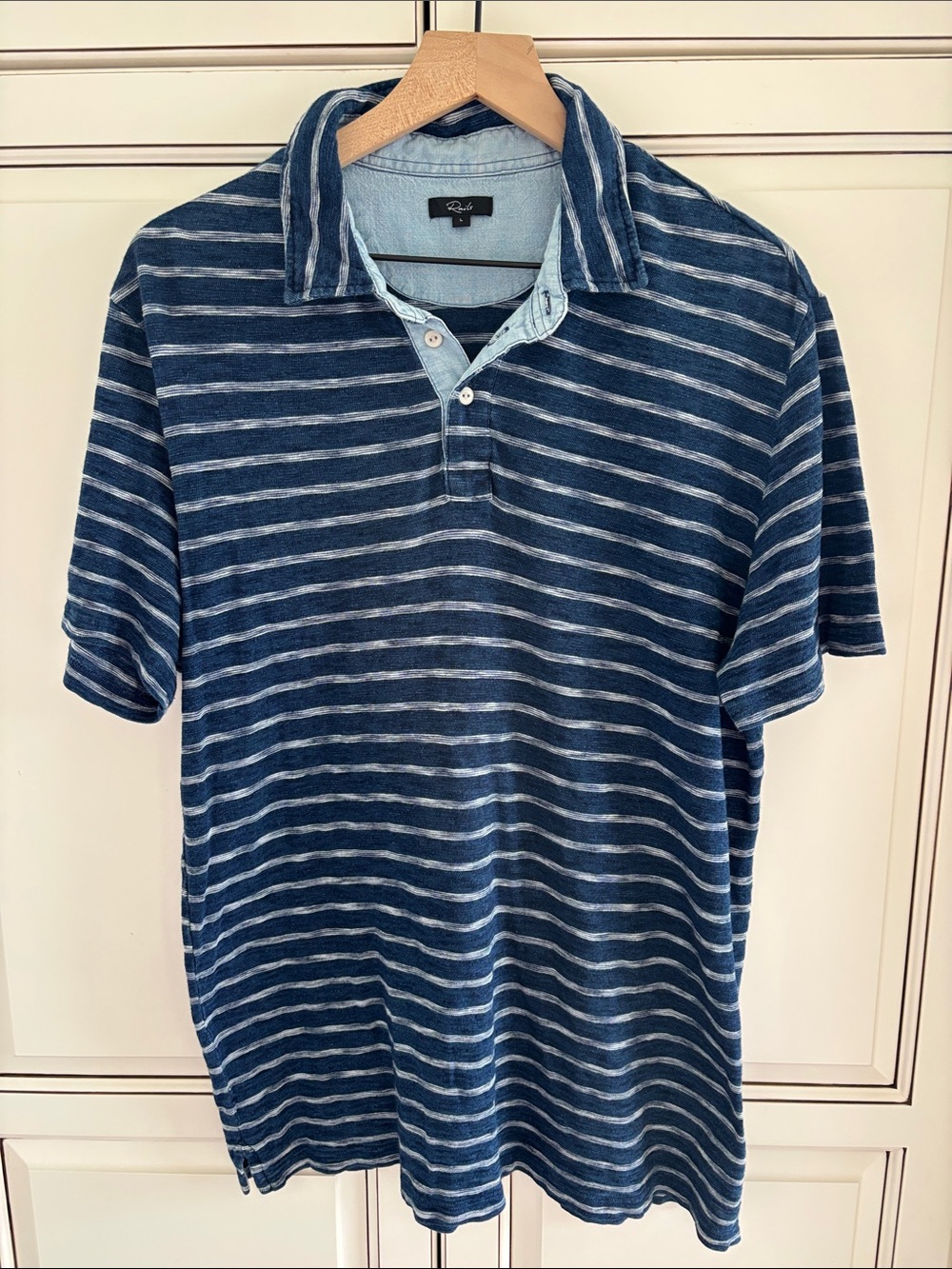 Rails Sebastian Indigo Greige Stripe Short Sleeve Polo Shirt Blue Mens Large